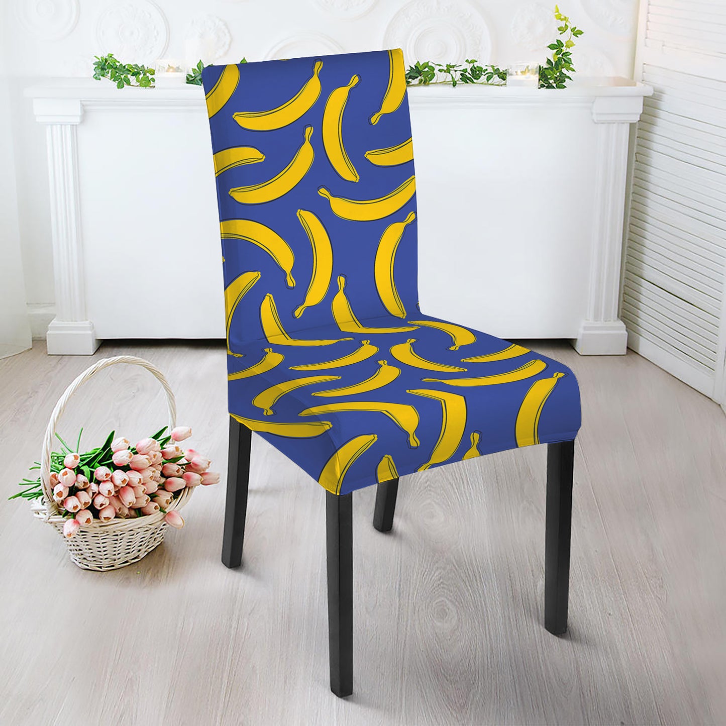 Blue And Yellow Banana Pattern Print Dining Chair Slipcover