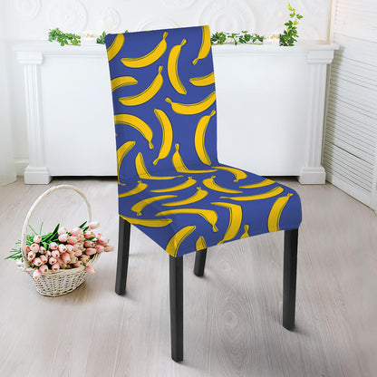 Blue And Yellow Banana Pattern Print Dining Chair Slipcover