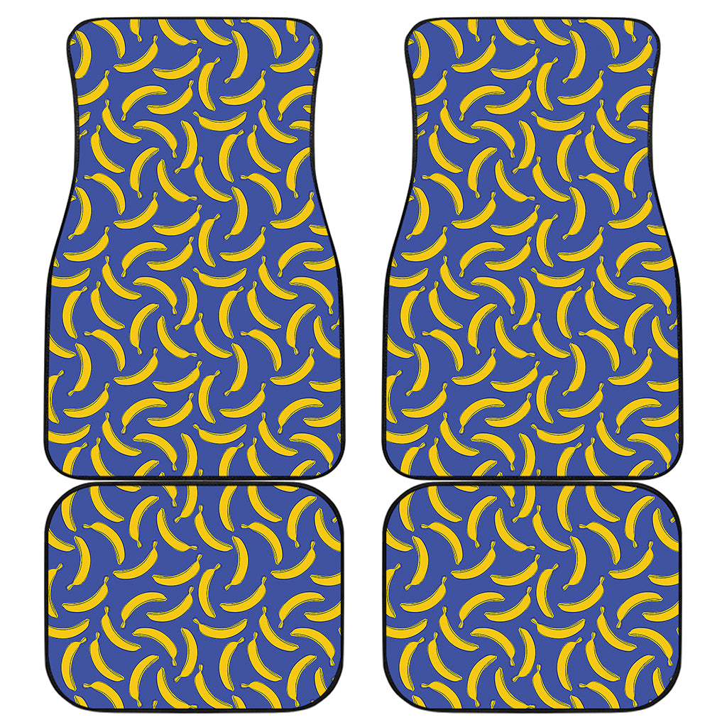 Blue And Yellow Banana Pattern Print Front and Back Car Floor Mats