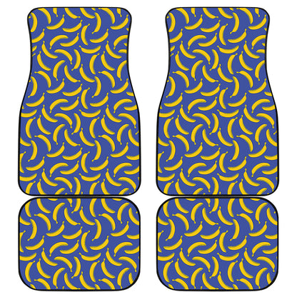 Blue And Yellow Banana Pattern Print Front and Back Car Floor Mats