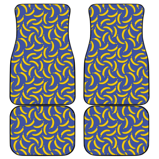 Blue And Yellow Banana Pattern Print Front and Back Car Floor Mats
