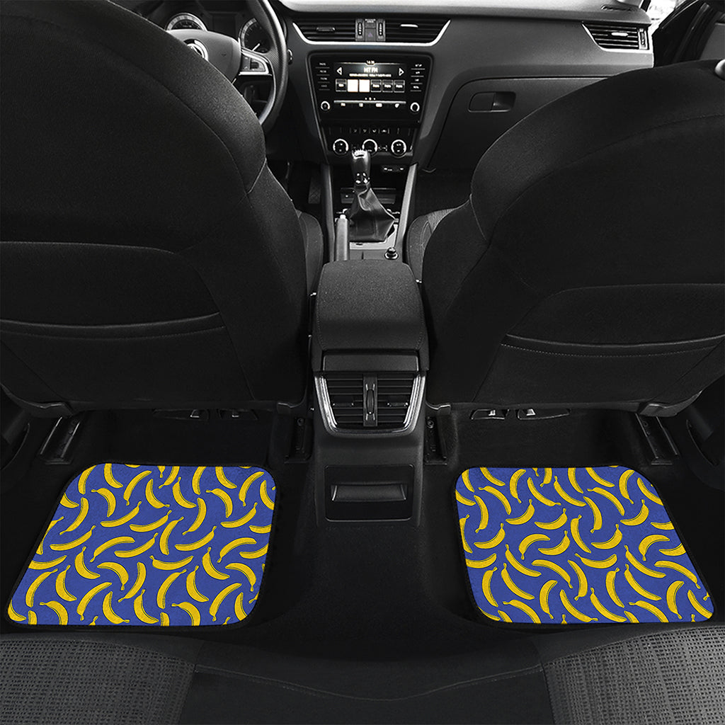 Blue And Yellow Banana Pattern Print Front and Back Car Floor Mats