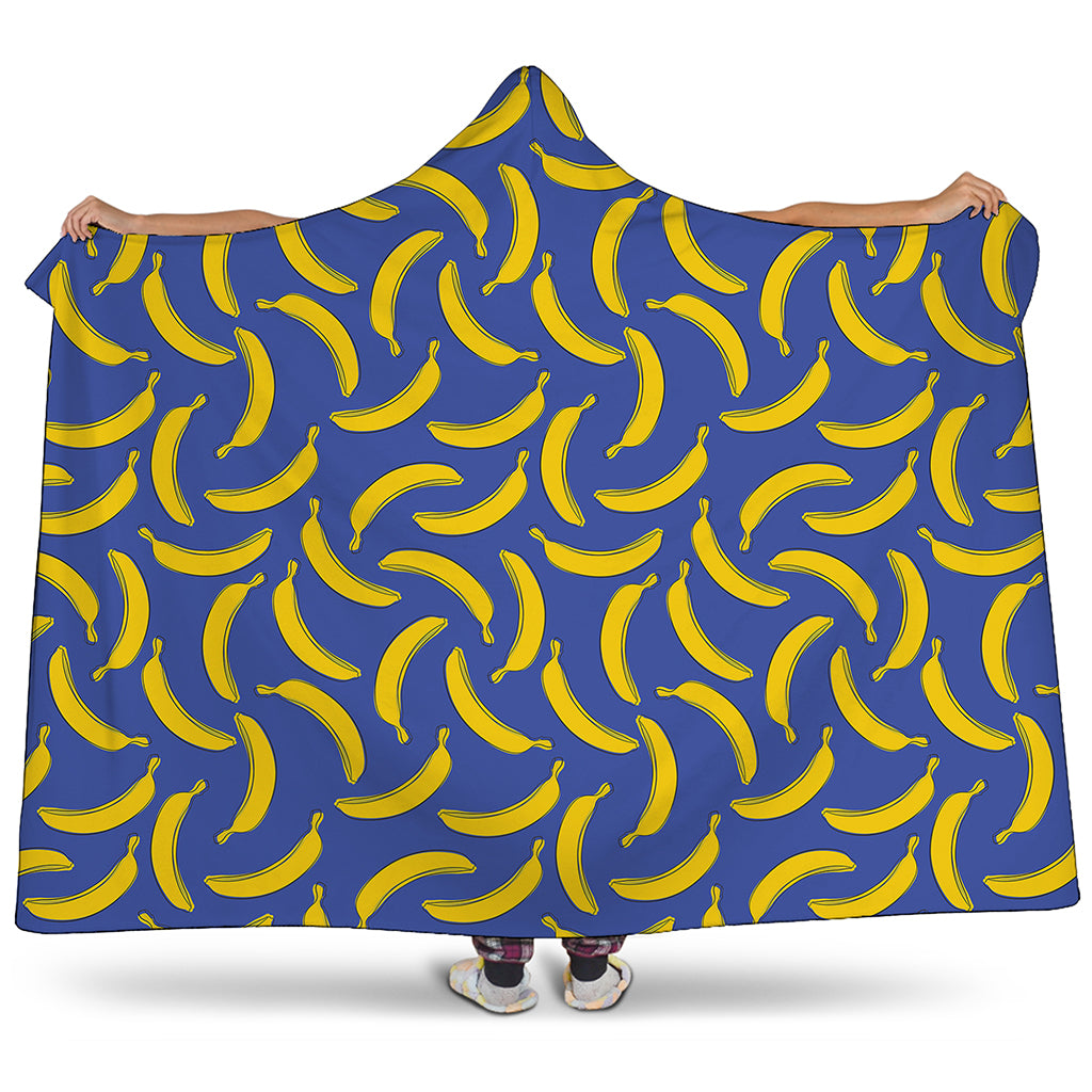 Blue And Yellow Banana Pattern Print Hooded Blanket