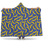 Blue And Yellow Banana Pattern Print Hooded Blanket
