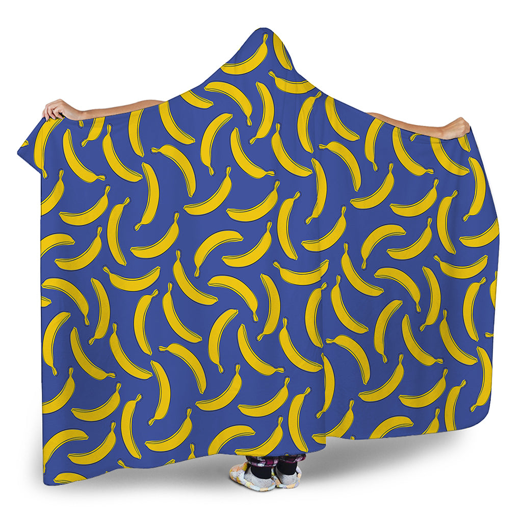 Blue And Yellow Banana Pattern Print Hooded Blanket