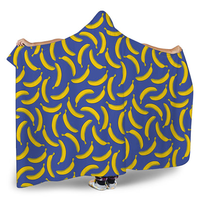 Blue And Yellow Banana Pattern Print Hooded Blanket