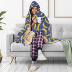 Blue And Yellow Banana Pattern Print Hooded Blanket