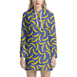 Blue And Yellow Banana Pattern Print Hoodie Dress