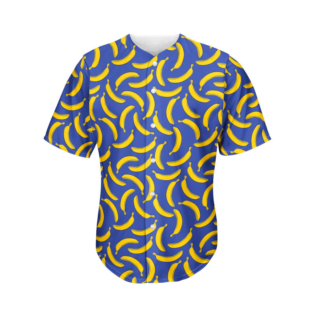 Blue And Yellow Banana Pattern Print Men's Baseball Jersey