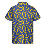 Blue And Yellow Banana Pattern Print Men's Short Sleeve Shirt