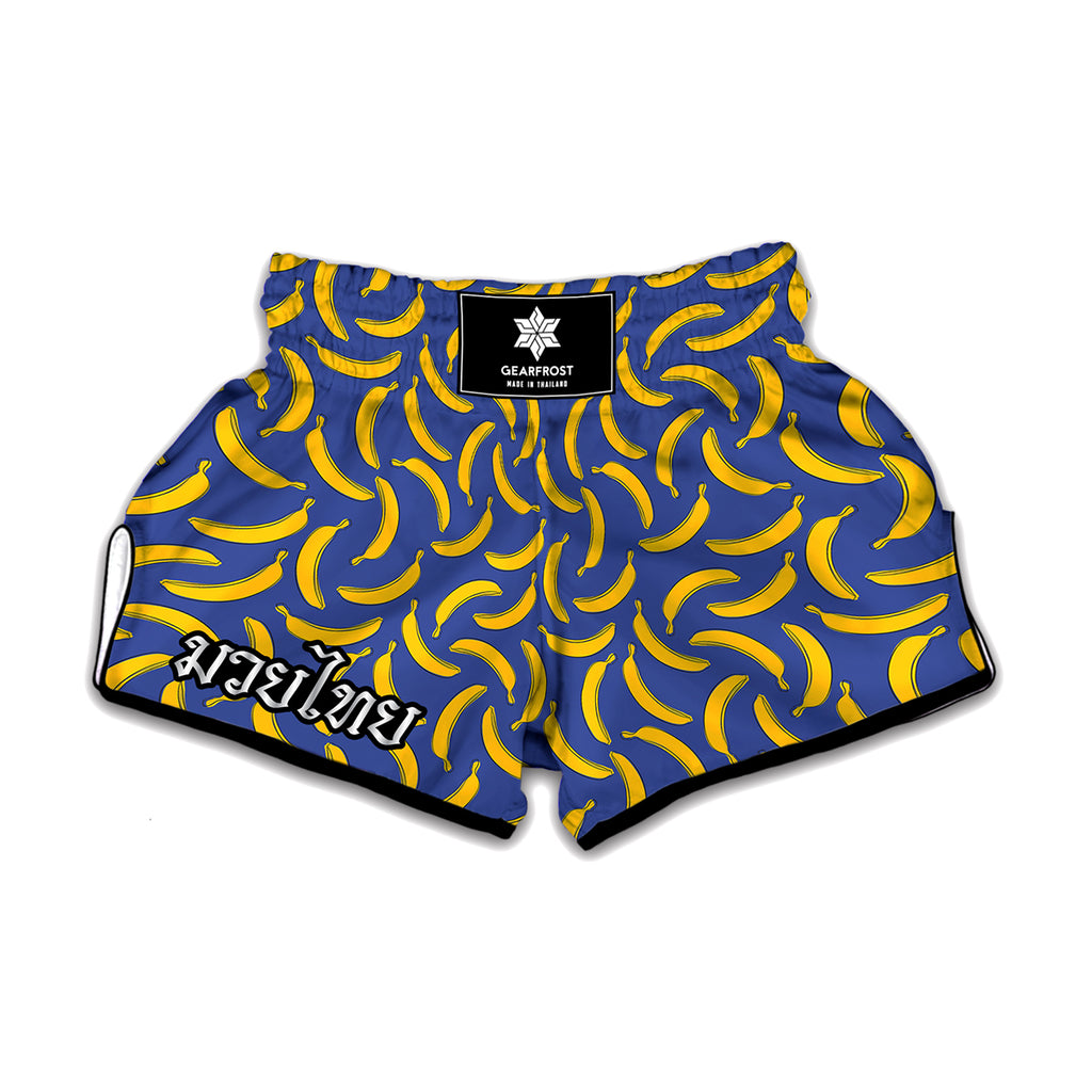 Blue And Yellow Banana Pattern Print Muay Thai Boxing Shorts