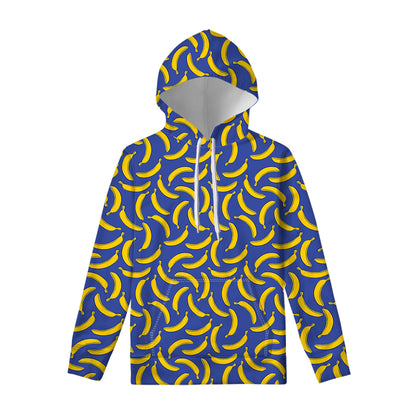 Blue And Yellow Banana Pattern Print Pullover Hoodie