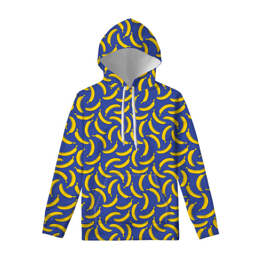 Blue And Yellow Banana Pattern Print Pullover Hoodie