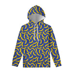 Blue And Yellow Banana Pattern Print Pullover Hoodie