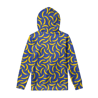 Blue And Yellow Banana Pattern Print Pullover Hoodie