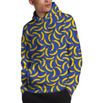 Blue And Yellow Banana Pattern Print Pullover Hoodie