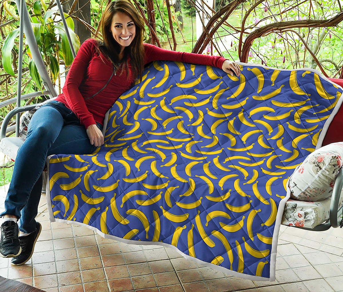Blue And Yellow Banana Pattern Print Quilt