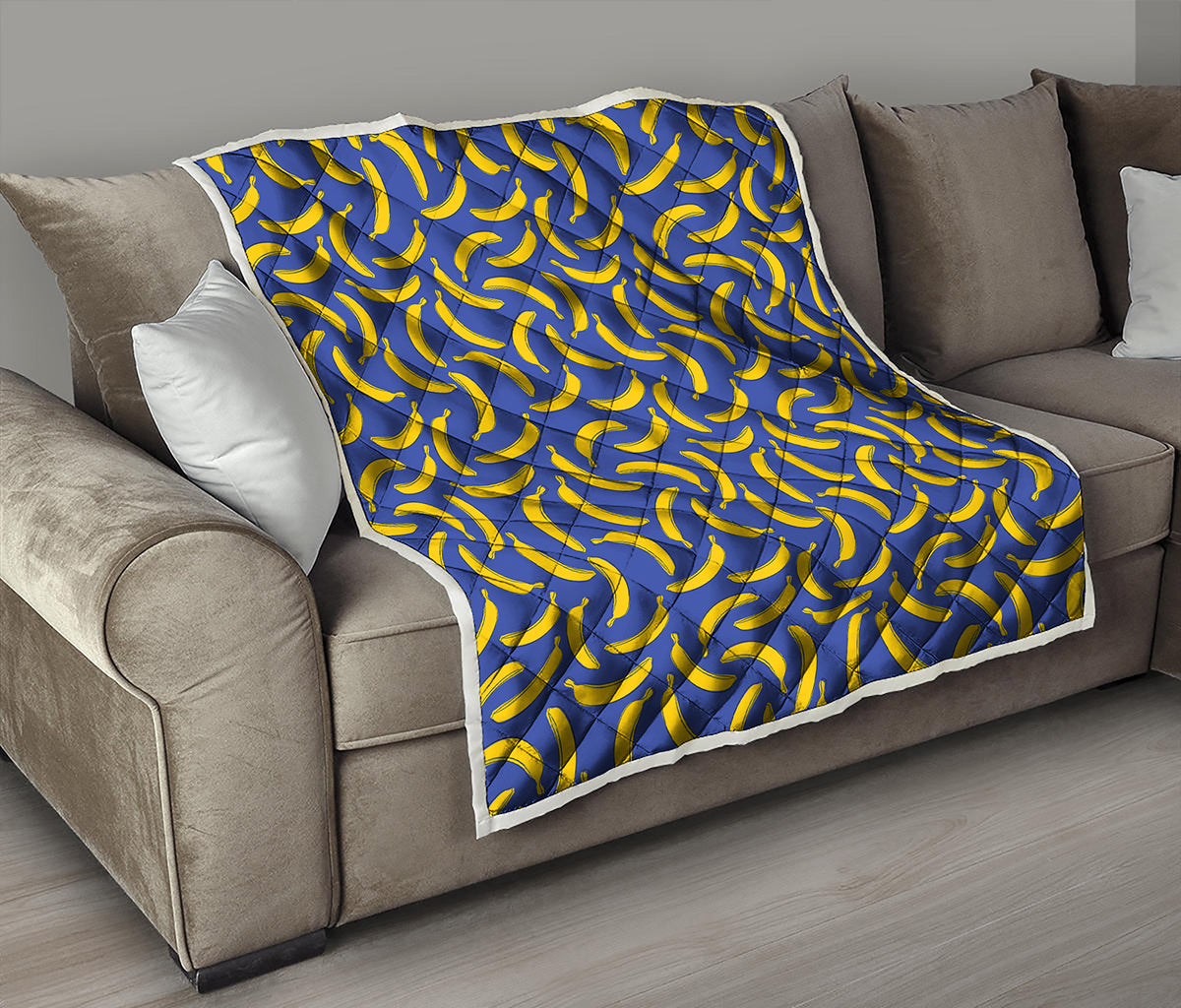 Blue And Yellow Banana Pattern Print Quilt