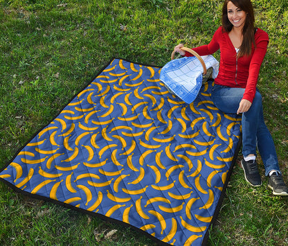 Blue And Yellow Banana Pattern Print Quilt