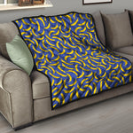 Blue And Yellow Banana Pattern Print Quilt