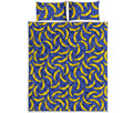Blue And Yellow Banana Pattern Print Quilt Bed Set