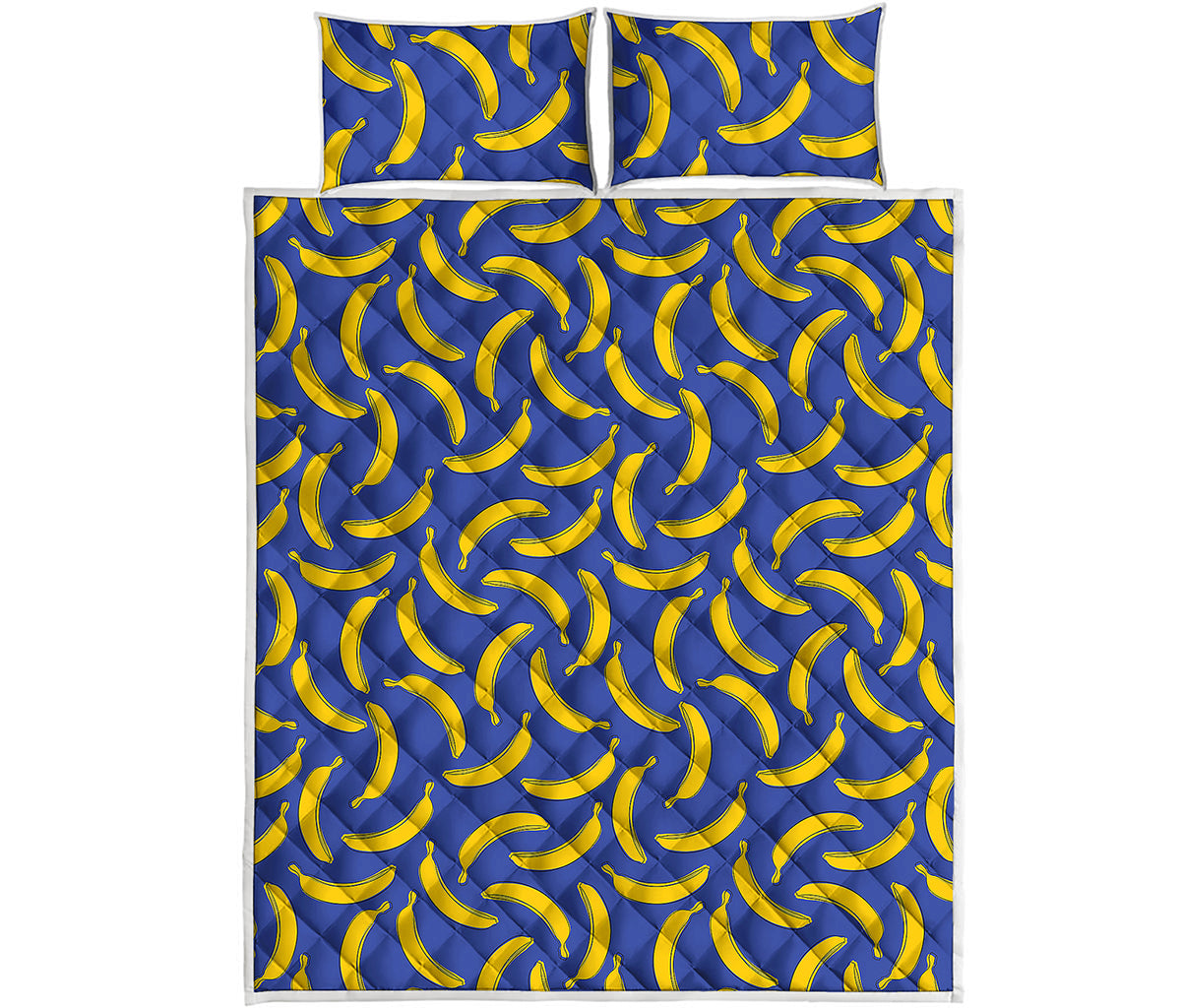 Blue And Yellow Banana Pattern Print Quilt Bed Set