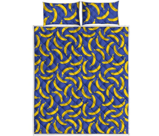 Blue And Yellow Banana Pattern Print Quilt Bed Set