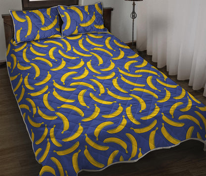 Blue And Yellow Banana Pattern Print Quilt Bed Set