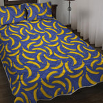 Blue And Yellow Banana Pattern Print Quilt Bed Set