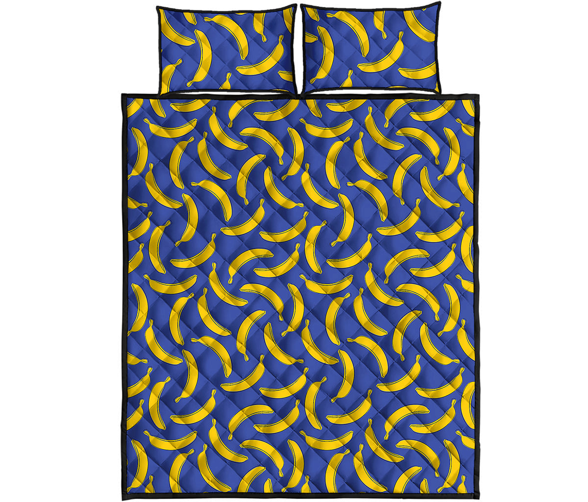 Blue And Yellow Banana Pattern Print Quilt Bed Set