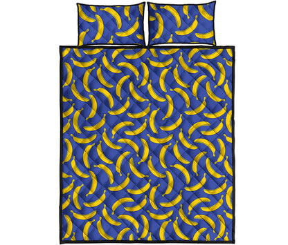 Blue And Yellow Banana Pattern Print Quilt Bed Set