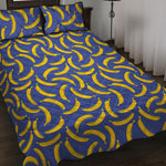 Blue And Yellow Banana Pattern Print Quilt Bed Set