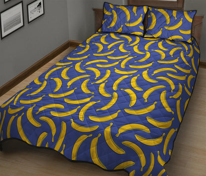 Blue And Yellow Banana Pattern Print Quilt Bed Set