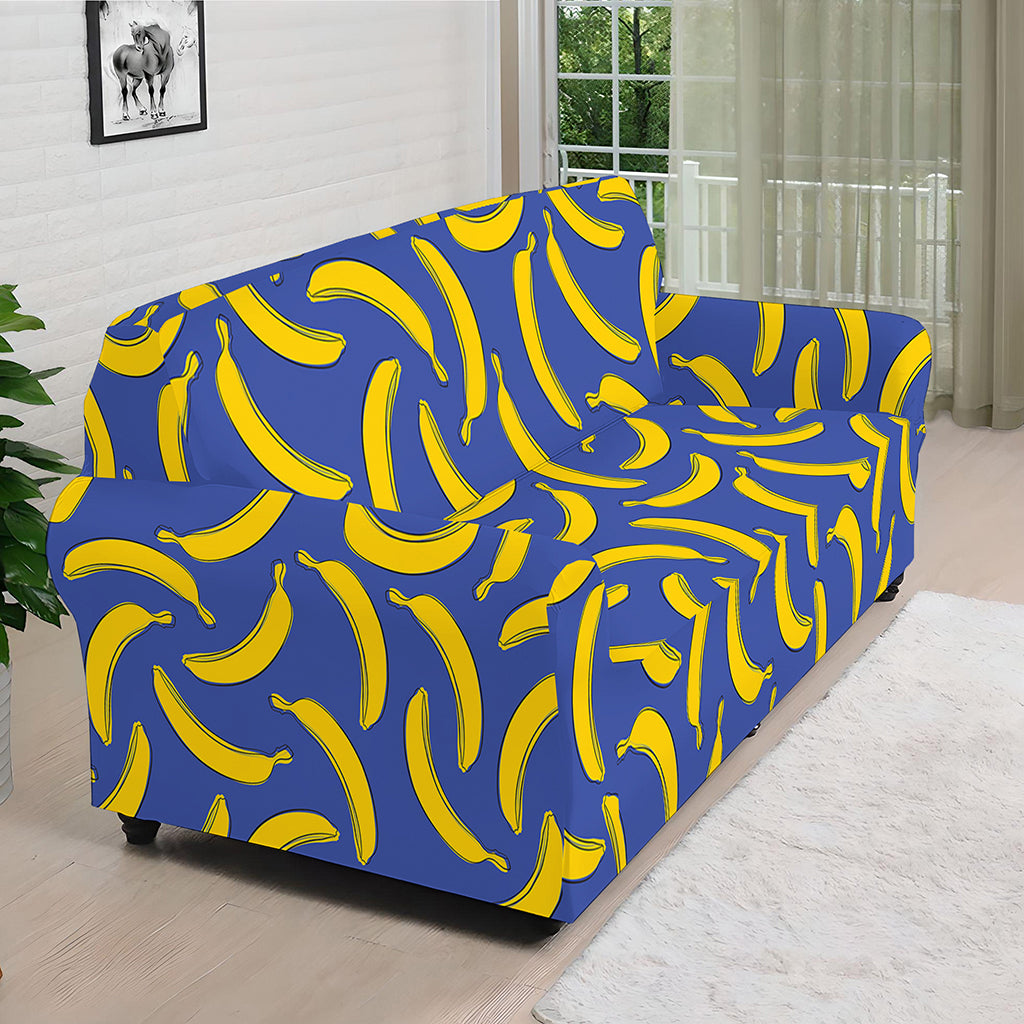 Blue And Yellow Banana Pattern Print Sofa Cover
