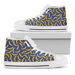 Blue And Yellow Banana Pattern Print White High Top Shoes
