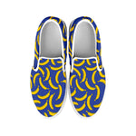 Blue And Yellow Banana Pattern Print White Slip On Shoes