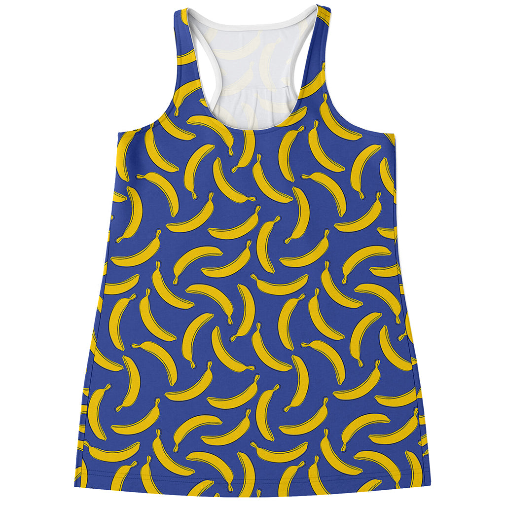 Blue And Yellow Banana Pattern Print Women's Racerback Tank Top