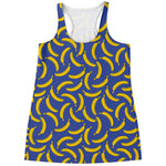 Blue And Yellow Banana Pattern Print Women's Racerback Tank Top