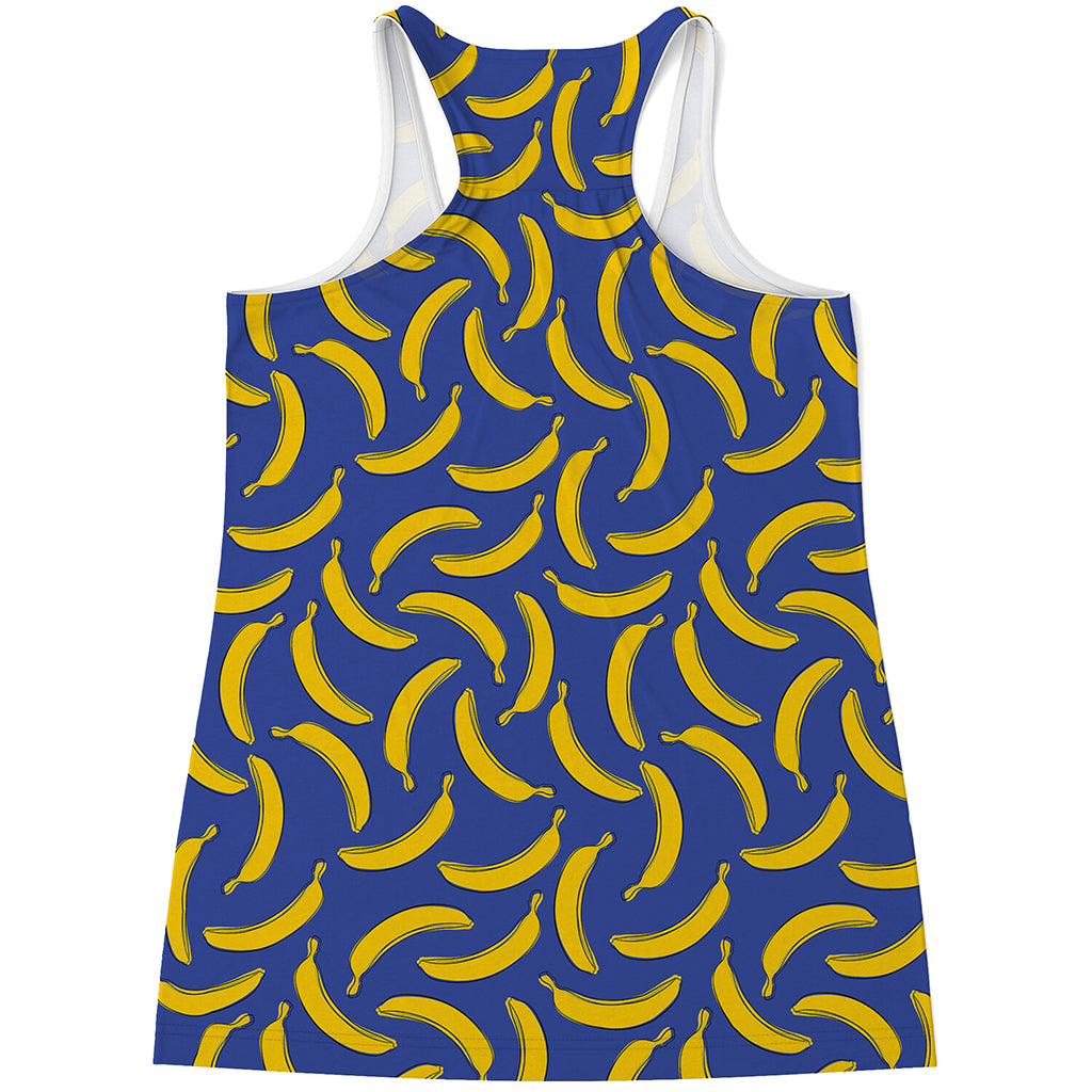 Blue And Yellow Banana Pattern Print Women's Racerback Tank Top
