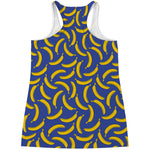 Blue And Yellow Banana Pattern Print Women's Racerback Tank Top