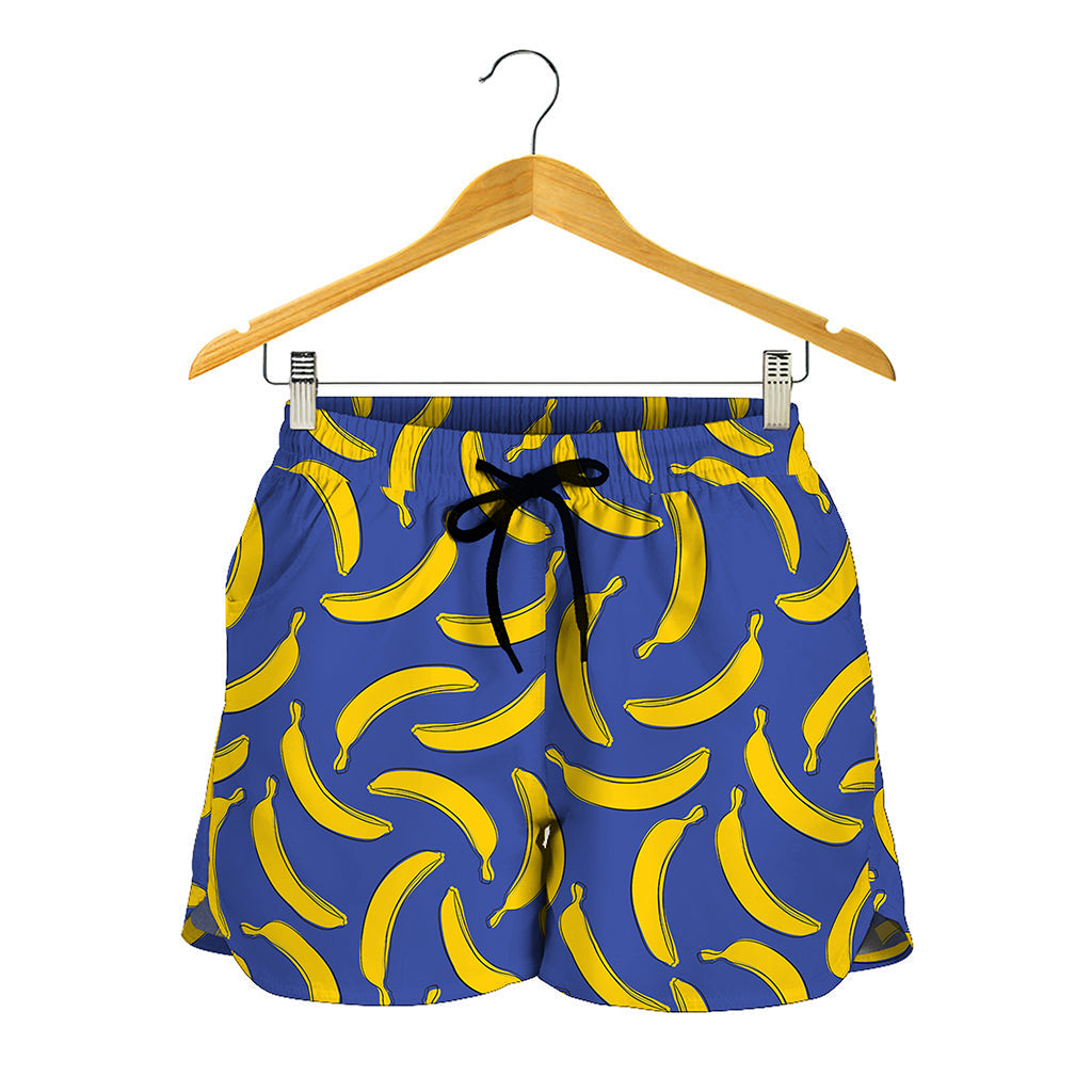 Blue And Yellow Banana Pattern Print Women's Shorts