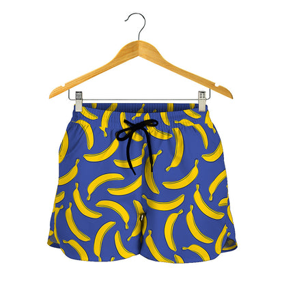 Blue And Yellow Banana Pattern Print Women's Shorts