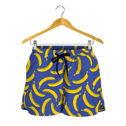 Blue And Yellow Banana Pattern Print Women's Shorts