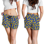 Blue And Yellow Banana Pattern Print Women's Shorts
