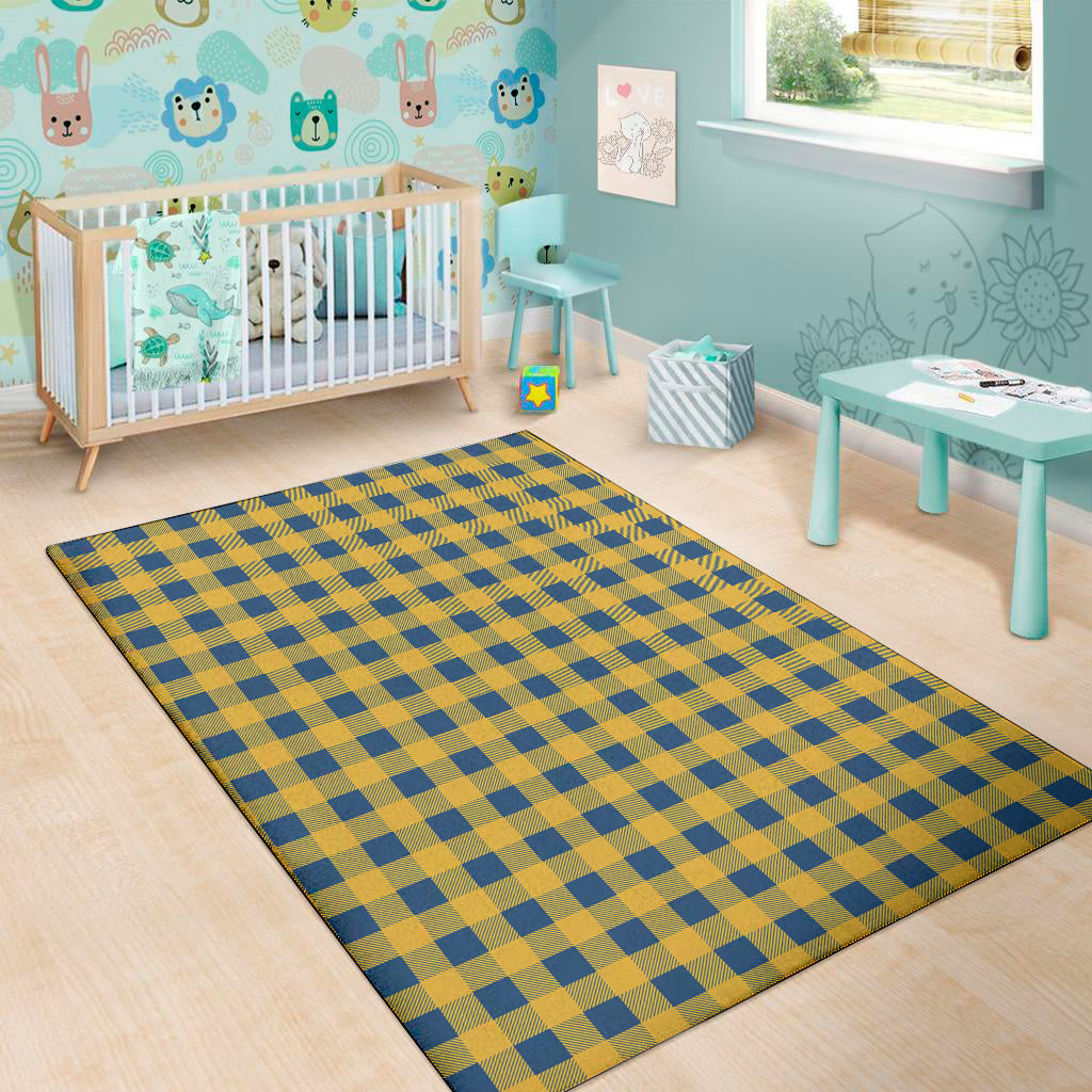 Blue And Yellow Buffalo Check Print Area Rug