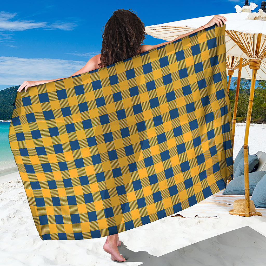 Blue And Yellow Buffalo Check Print Beach Sarong Wrap