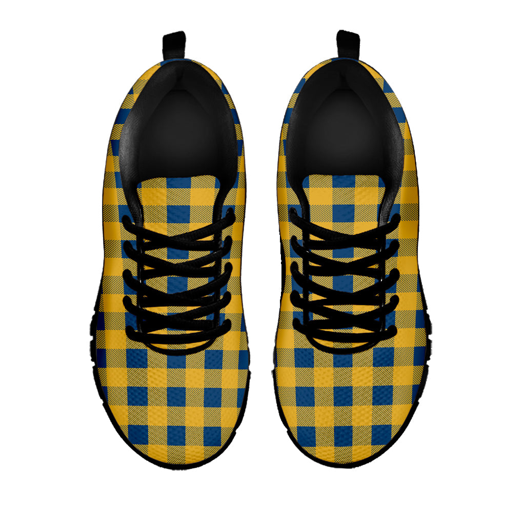 Blue And Yellow Buffalo Check Print Black Sneakers