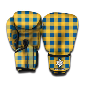 Blue And Yellow Buffalo Check Print Boxing Gloves