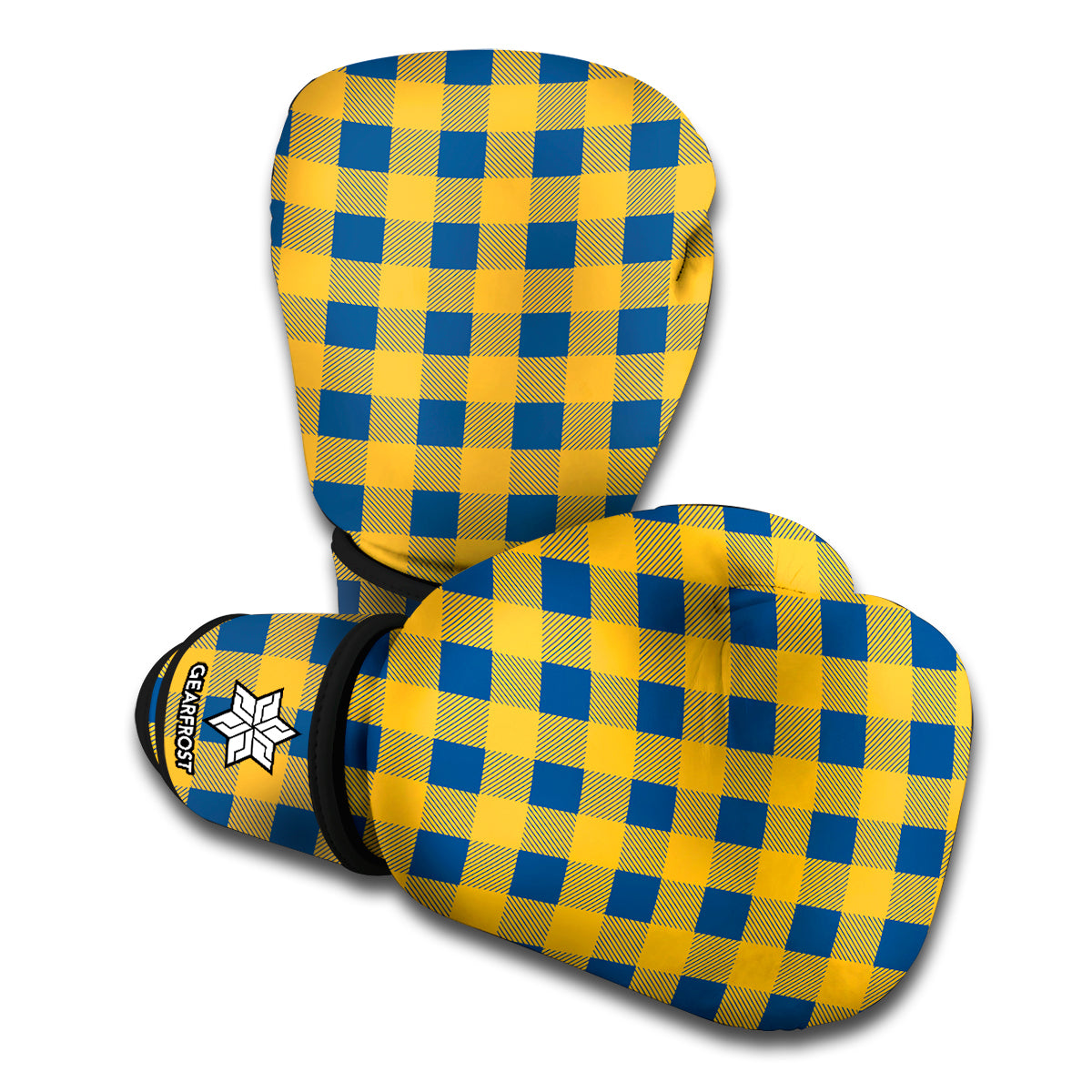 Blue And Yellow Buffalo Check Print Boxing Gloves