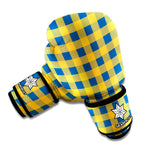 Blue And Yellow Buffalo Check Print Boxing Gloves